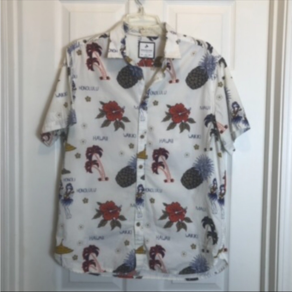 Denim & Flower Men’s Short Sleeve Hawaiian Button Down Shirt  Slim Fit  Size L